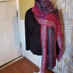 Multi color Scarf in shades of purples and greens. 80" x 24"